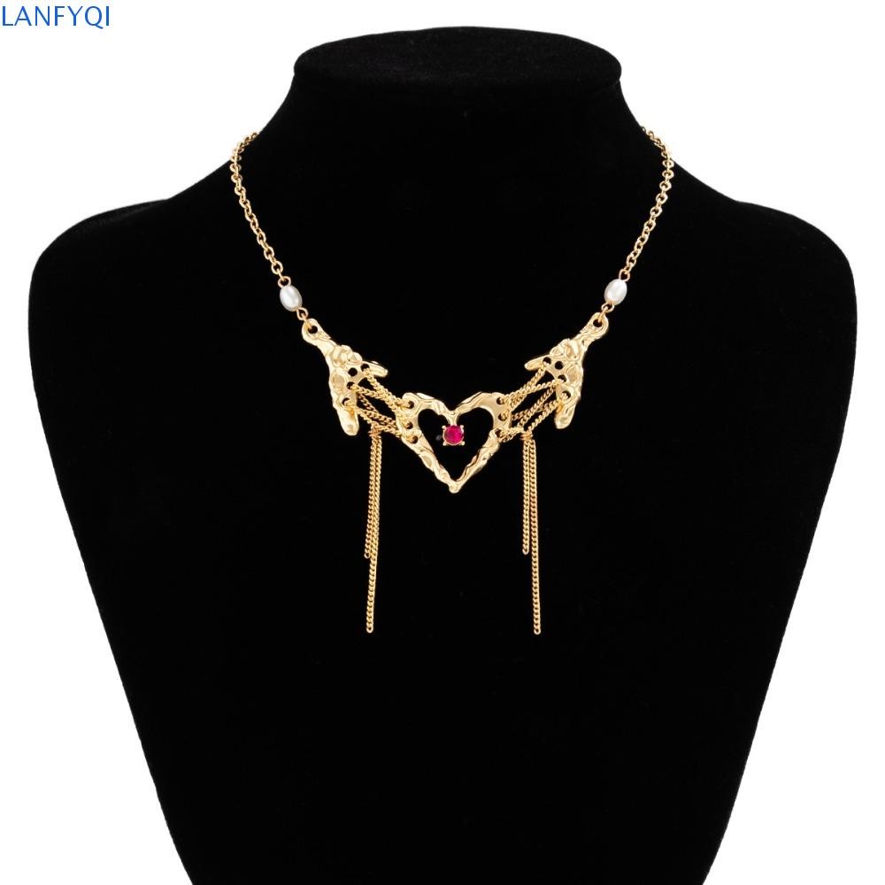 LANFYQI Love Heart Fringe Necklace , Corrente Simples De Liga De Amor Tassel Neck Chain , Moda De Luxo Chic Sweet Ins Clavicle Lady/Girls