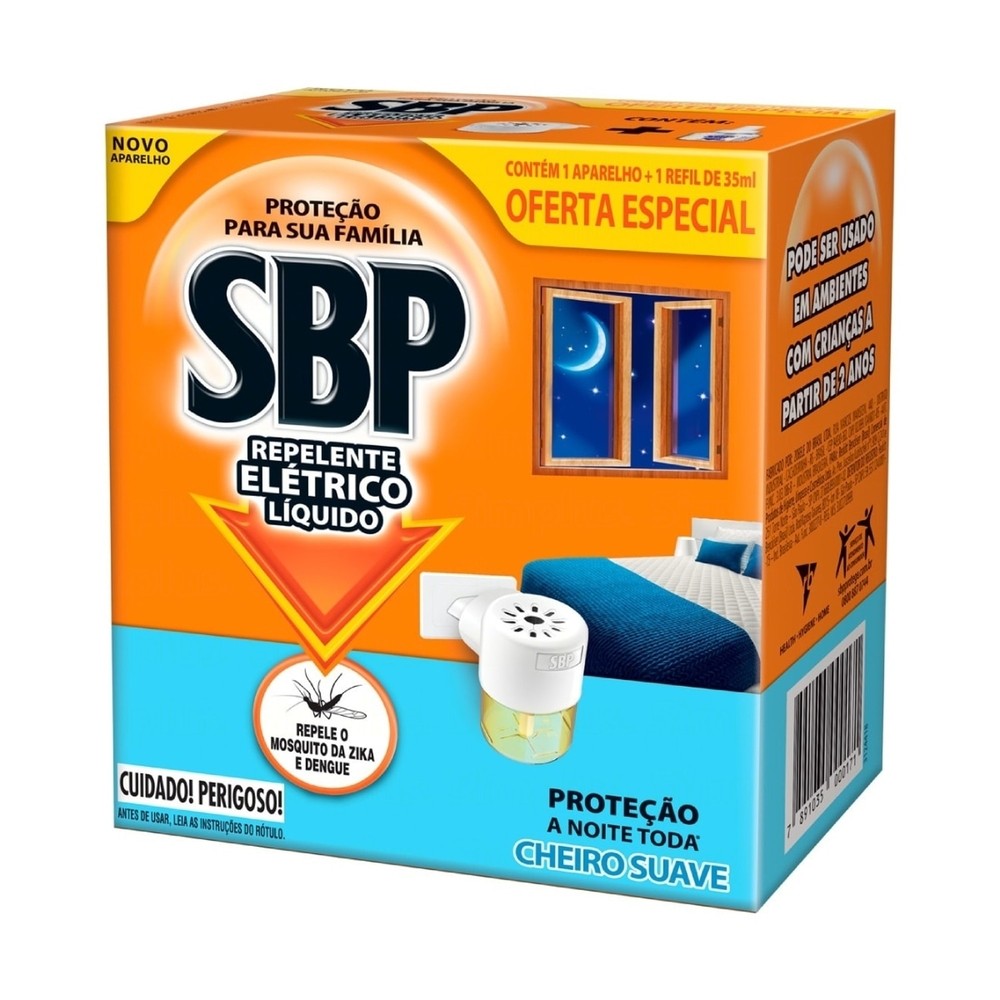 Repelente Eletrico Liquido SBP 45 Noites Cheiro Suave + Refil - Beauty