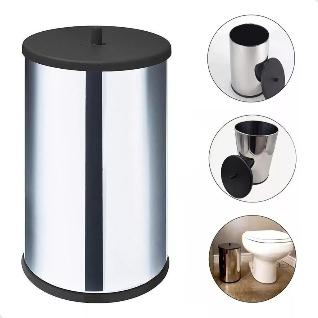Lixeira Inox Para Pia e Banheiro 6,3l Tampa Preta Martinazzo