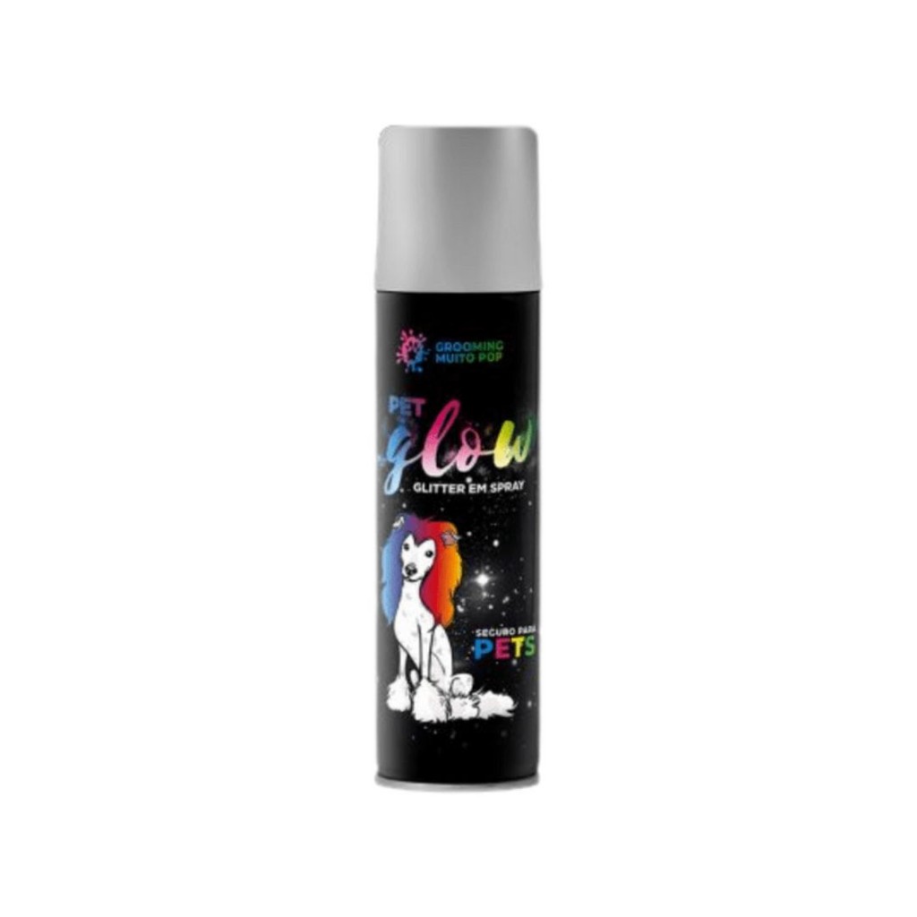 Spray Coloração Pet Grooming Muito Pop Pet Glow Glitter Prata