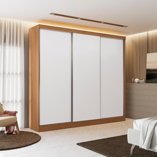 Guarda-Roupas 3 Portas de Correr Reversíveis Kappesberg Canela/Macadâmia em Oferta na Shopee