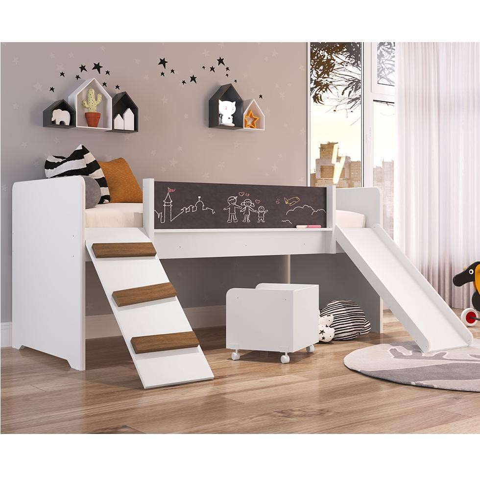 Cama Playground C/ Escorregador e Rampa BY710 - Branco em Oferta na Shopee