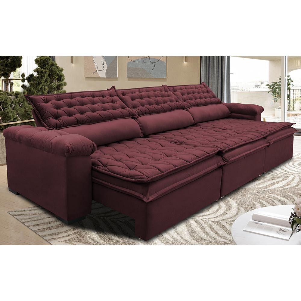Sofá Retrátil e Reclinável 3,52m Molas Ensacadas Cama inBox Botonê Espuma Viscoelástico Vinho em Oferta na Shopee