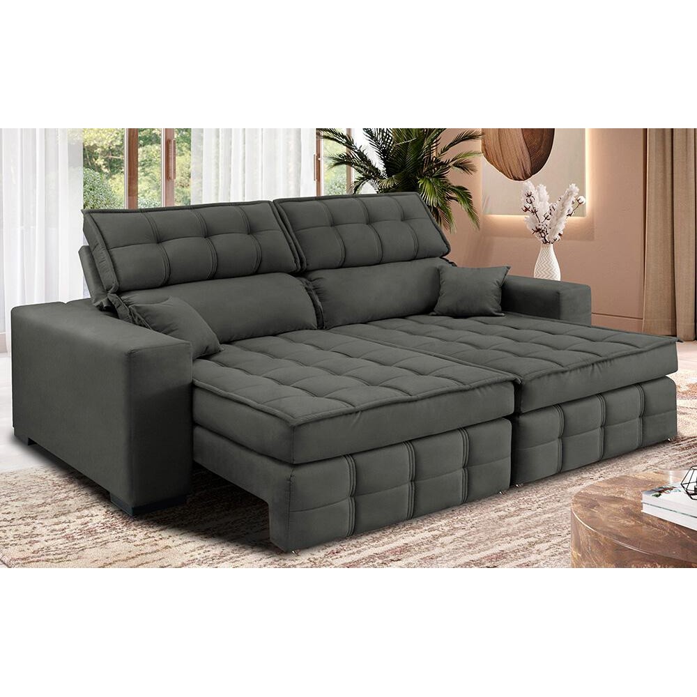 Sofá Retrátil e Reclinável 2,00m Molas Ensacadas e Costura Tripla Cama inBox Nobre Suede Cinza em Oferta na Shopee