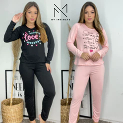 KIT 2 Pijamas Longos de Inverno Quentinho Feminino em tecido SUEDE