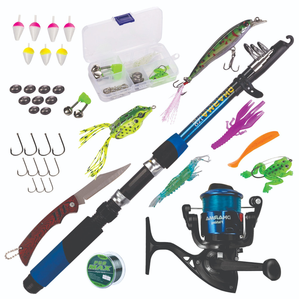 KIT DE PESCA C/1 VARA + 1 MOLINETE + CANIVETE + ISCA+ ITENS