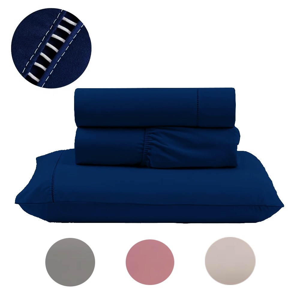 Kit Jogo Lençol Solteiro Box 3pçs Percal 400 Fios Ponto Palito Toque Macio / Jogo de Cama Solteiro Completo Hotel