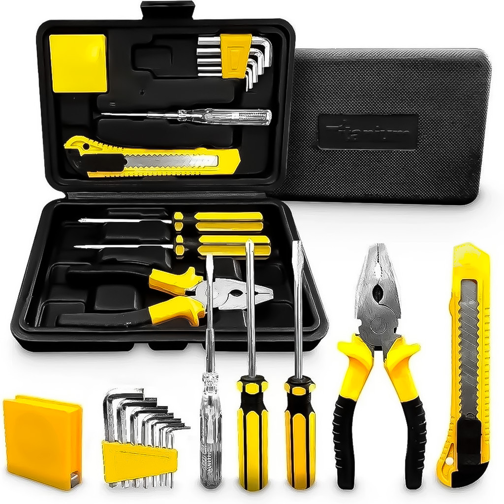 Kit Jogo De Ferramentas Com Maleta 11 Peças Uso Geral Estilete Alicate Trena em Oferta na Shopee