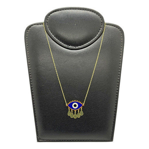 Colar Feminino Folheado a Ouro 45cm Pingente Olho Grego Grande - Acompanha Caixa Luxo
