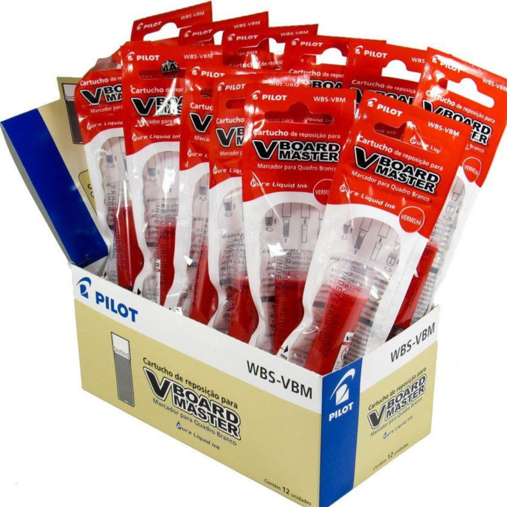 Kit 12 Refil Pincel Quadro Branco Vermelho Pilot V Board Master em Oferta na Shopee
