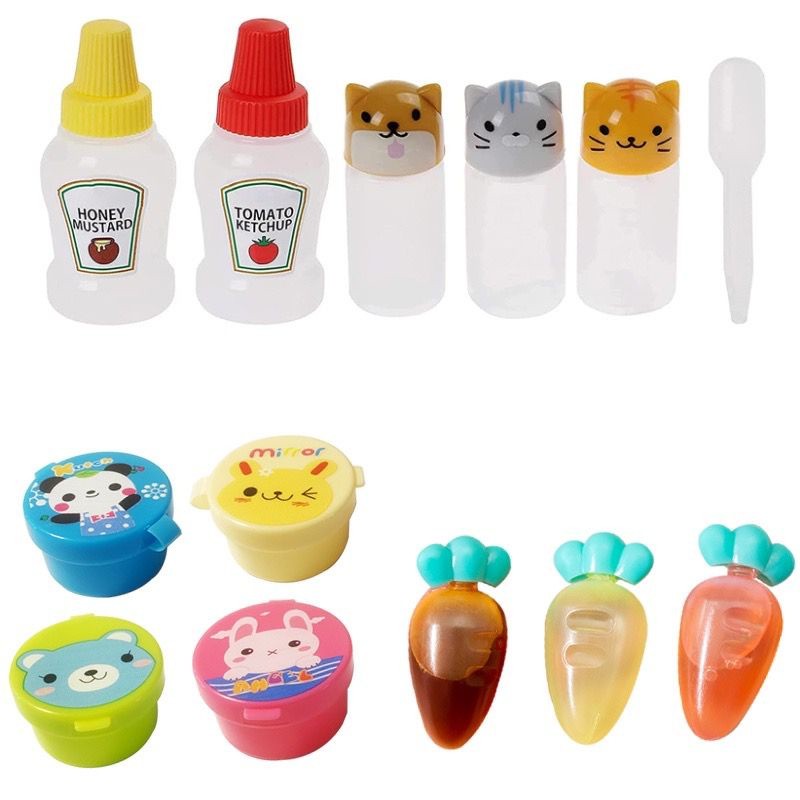 Mini porta molho lancheira infantil marmita / pote potinho animais / bisnaga bisnaguinha ketchup maionese mostarda