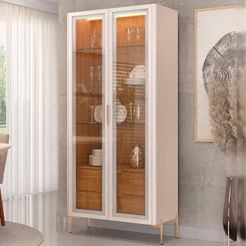 Cristaleira Para Sala De Jantar Bar Adega 02 Portas Tarsila D05 Off White Freijó- Lyam