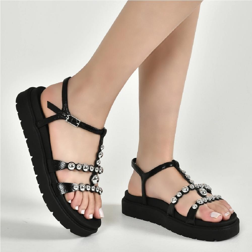 SANDALIA PAPETE VIA MARTE FEMININA FLATFORM ANATOMINCA COM ENFEITES