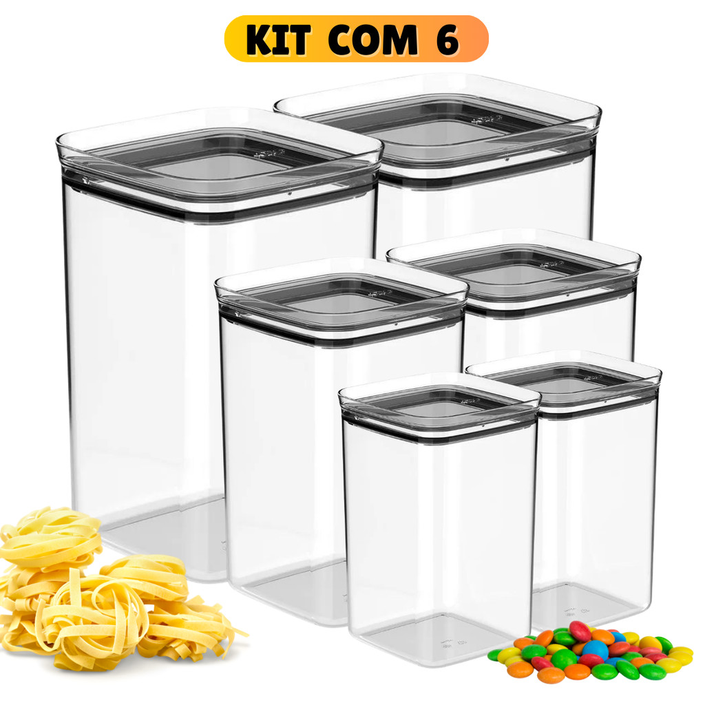 Potes Herméticos em Acrílico Cristal para Cozinha e Design Empilhável Kit Conjunto Organizador para Mantimentos