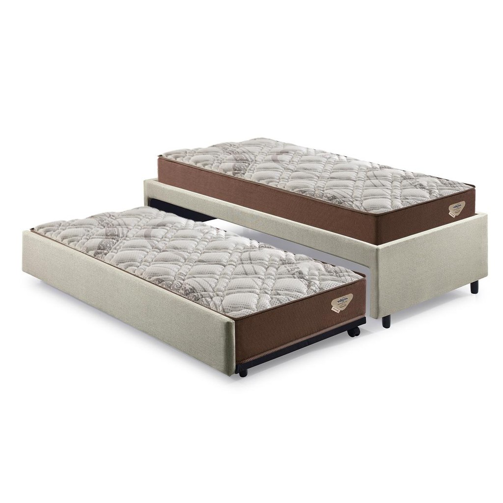 Bicama Box Solteiro 103x208 Linho Bege com 2 Colchões Relax Adorabile Molas Ensacadas Ecoflex