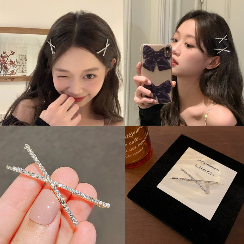 Prata Bling INS Metal X Shape Shine Hairpin Bangs Clips Acessório De Cabelo