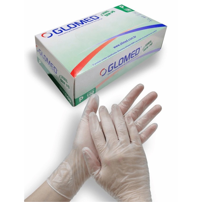 Luva Vinil Sem Pó Tamanho P 200 Unidades - Glomed em Oferta na Shopee