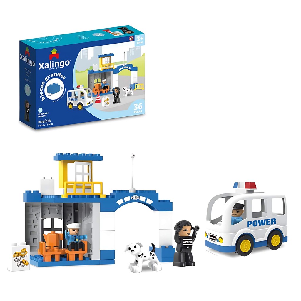 Brinquedo Infantil Bloco de Montar Grande Policia 36 Peças Xalingo - 68321 em Oferta na Shopee
