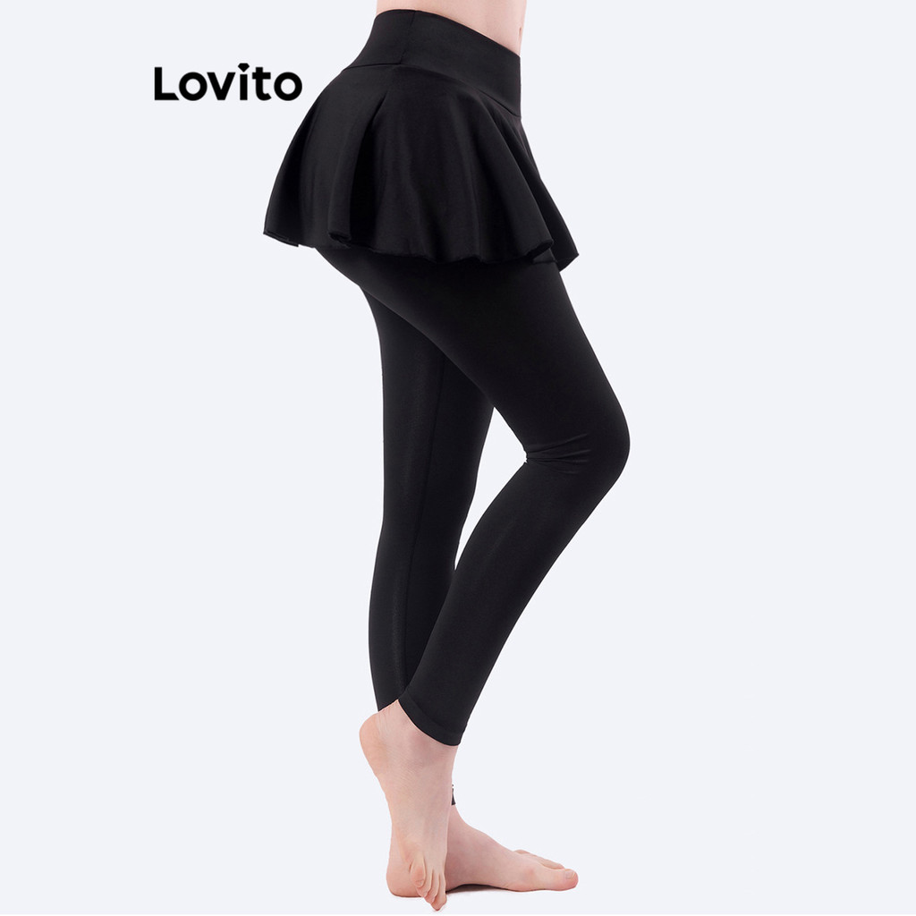 Lovito Legging esportiva 2 em 1 falsa lisa esportiva para mulheres LNL81263 - Women Clothes