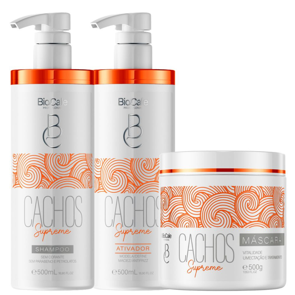 Biocale - Kit Cachos Supreme Shampoo 500ml + Ativador 500g + Máscara 500g