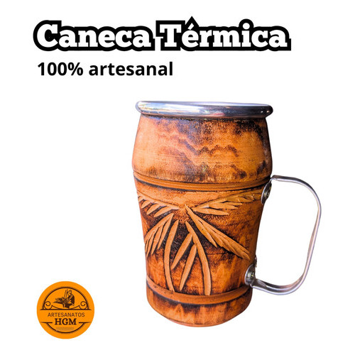 Caneca Alumínio Térmica Rústica Tropical Madeira Comum Útil