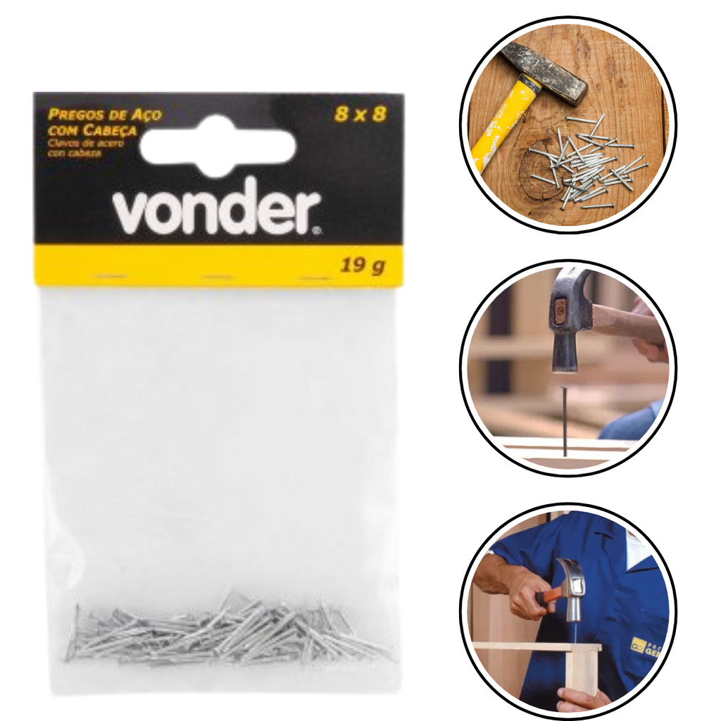 Prego Aço Com Cabeça 8x8 Liso Pacote 100 Un - Vonder em Oferta na Shopee