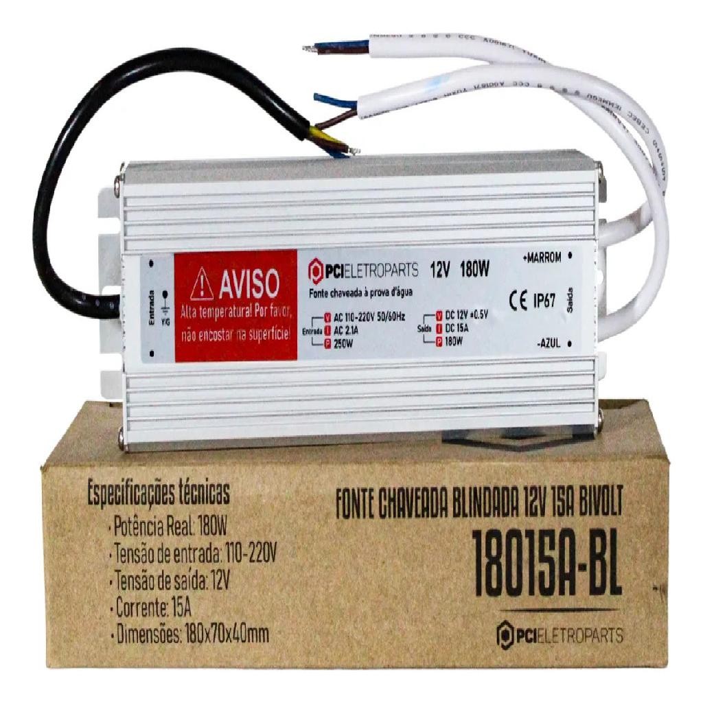 Fonte Chaveada 12V 15A 180W Blindada P/ Leds Piscina IP67