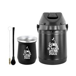Kit Tereré Garrafa Térmica Preta 2.5l Bomba Preta Tradicional Copo Cuia Alumínio Preto
