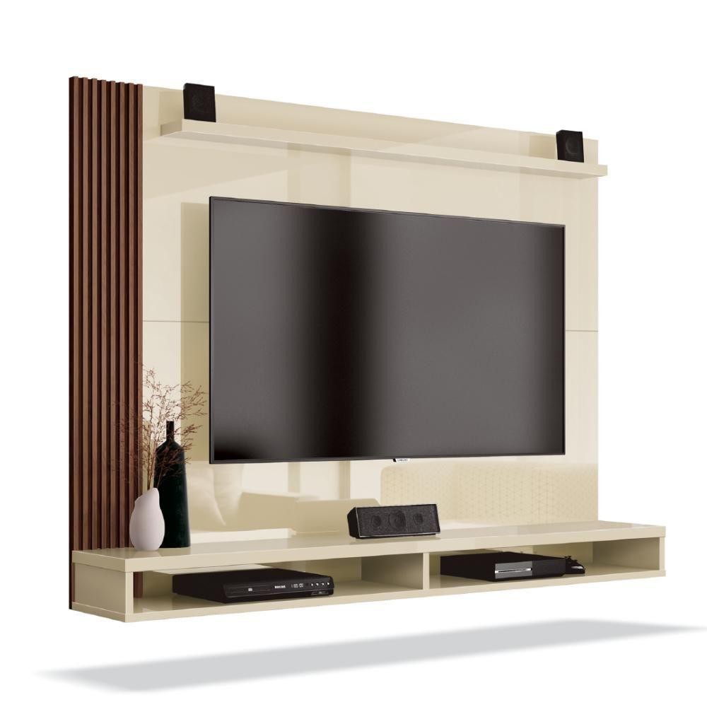 Painel Para Tv Até 50 Polegadas Dijon Ripado C/ Prateleira Off White / Nature