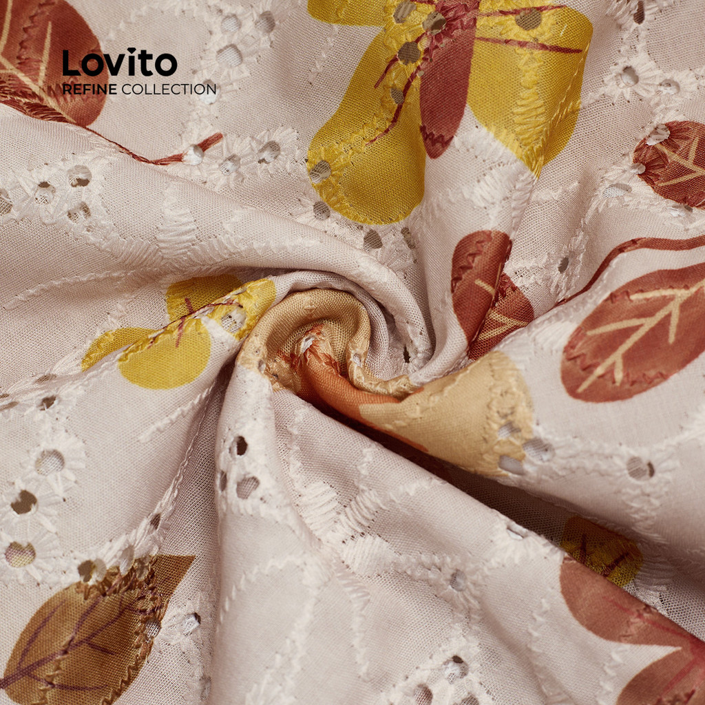 (Trendy) (Lovito Refine) Blusa Elegante com Babado Bloco de Cores Bordado em Ilhós Boa Textura LR12L018 em Oferta na Shopee