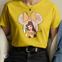 Camiseta Estampada 100% Algodão com Arte Encantada da Princesa Belle