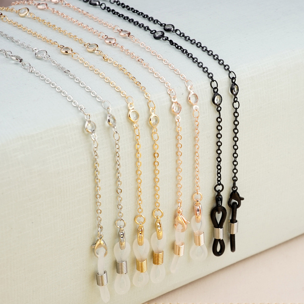 Corrente de óculos, óculos de sol pendurados no pescoço, corrente de strass, moda, personalidade, corda de óculos femini