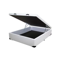 Cama Box Baú Blindado Casal Extremo Reforçado Homequeen Sintético Branco 41x138x188