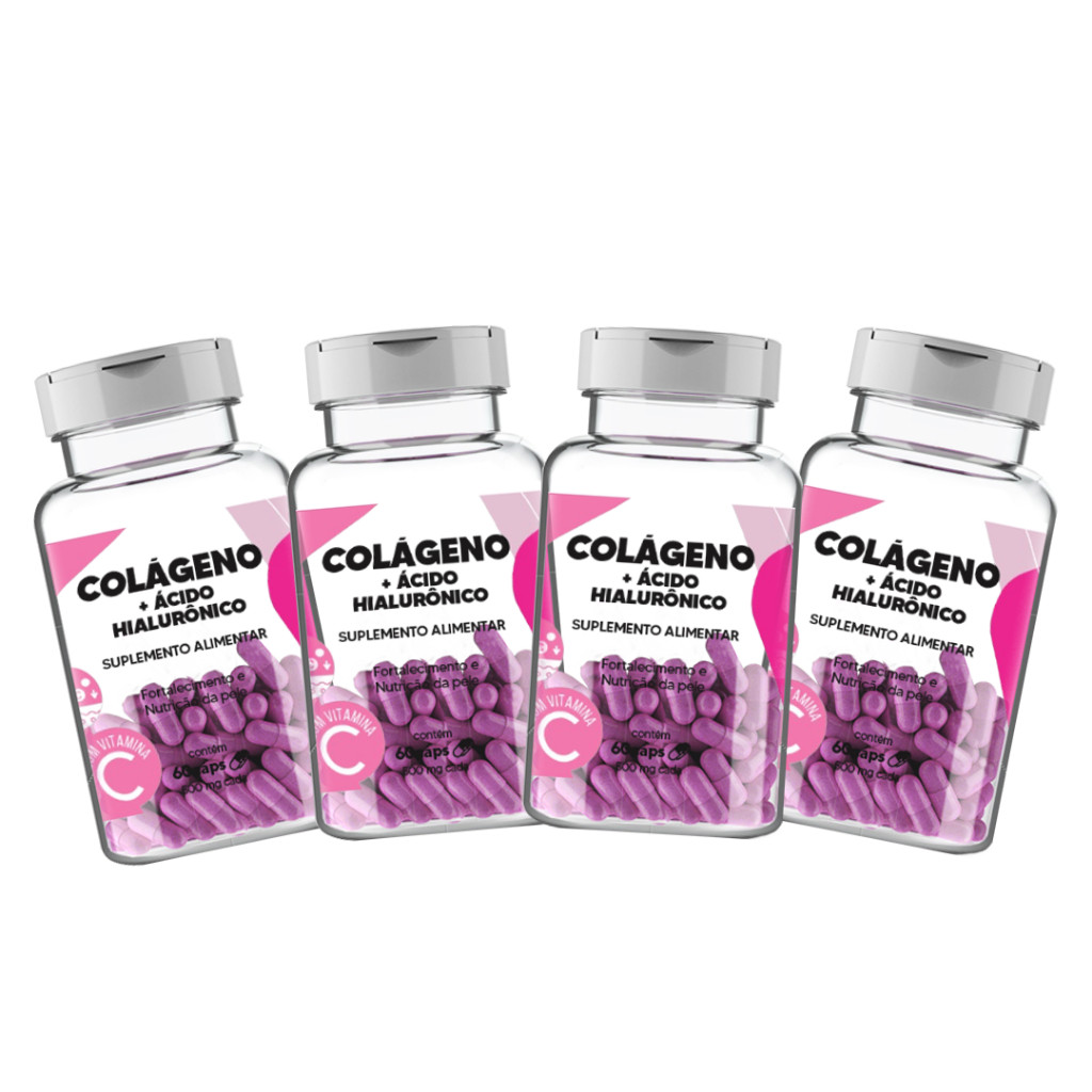 Kit 4 Colágeno Hidrolisado + Ácido Hialurônico E Vit C 240cp