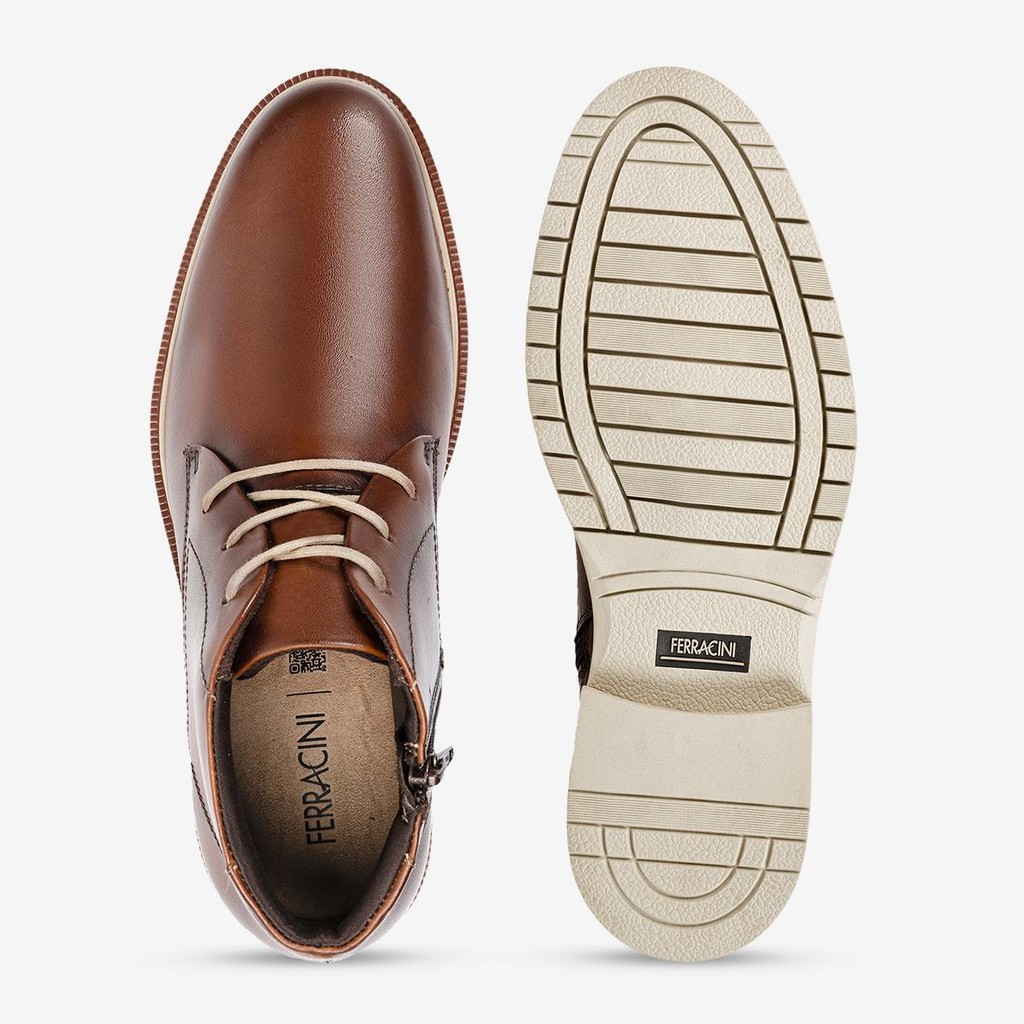 Bota Social Ferracini Firenze Marrom e Solado Bege de Amarrar com Zíper Cano Médio Sapato 5437-704J — imagem 2 de 2