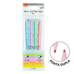 Kit 4 Marca Texto Ponta Dupla PASTEL Soul - BRW