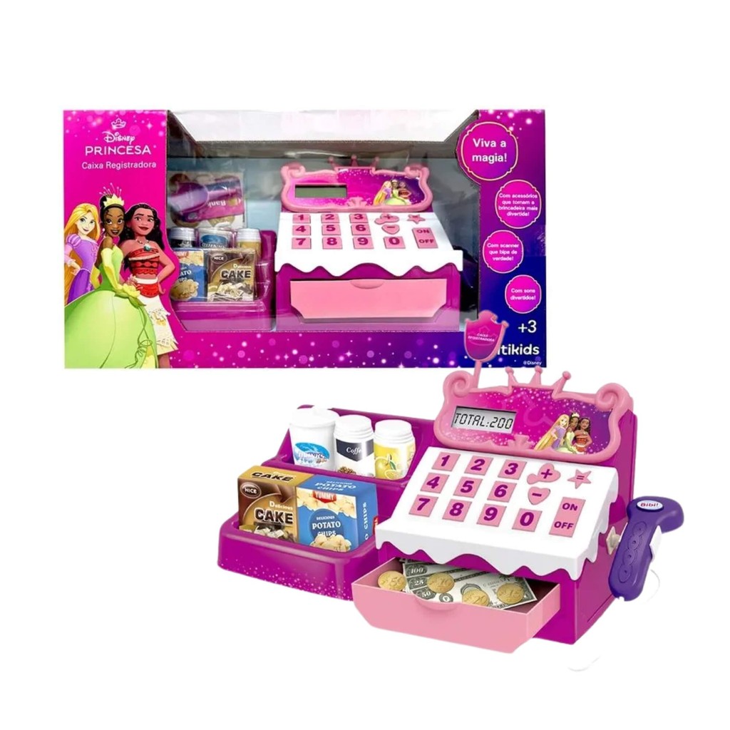 Brinquedo Caixa Registradora Disney Princesas com Calculadora e Acessórios Multikids - BR2297