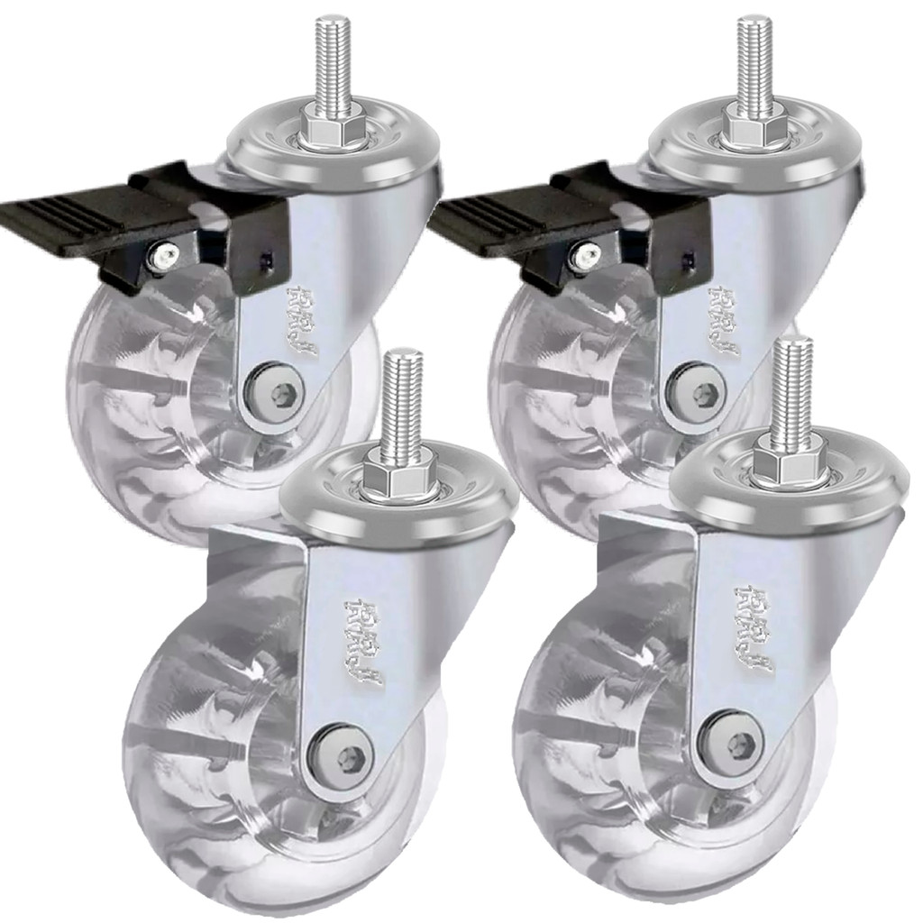 Kit 4 Rodinhas Para Moveis Com Espiga Rodízio Roda Silicone M10 Com Trava Polegadas 50mm Marca RRJ