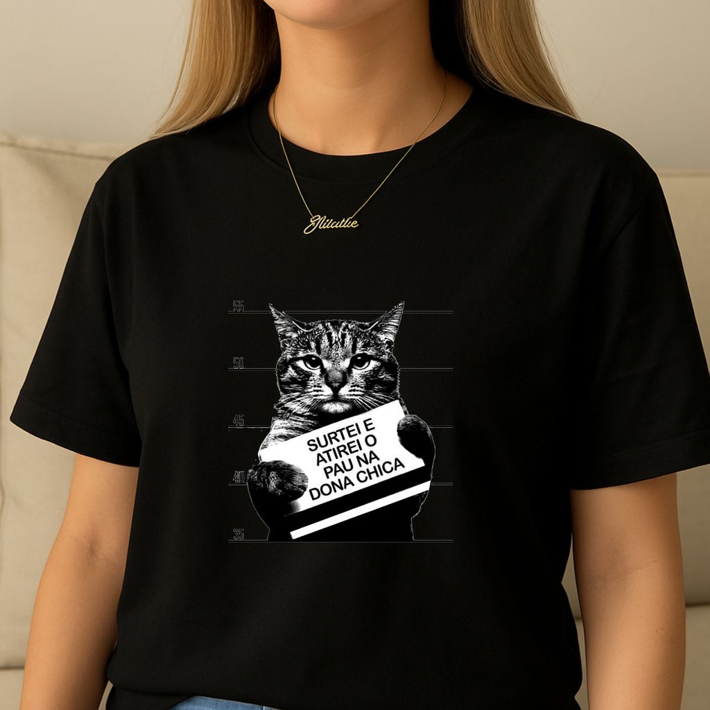 Camiseta Feminina Estampa Gato Meme Surtei E Acertei O Pau Na Dona Chica Lançamento Envio Rapido