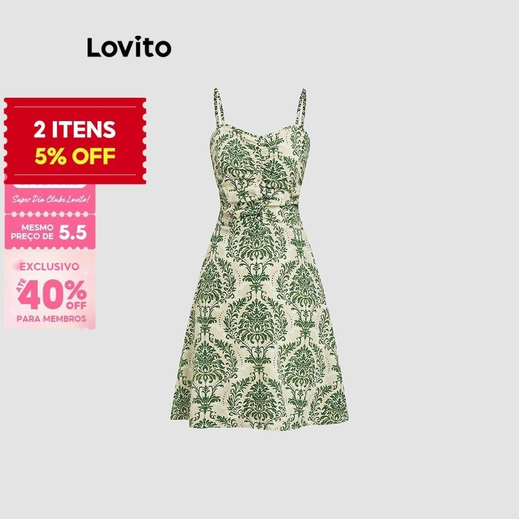 (Trendy) Lovito Vestido casual com estampa tribal sem costas para mulheres L121MD575 em Oferta na Shopee