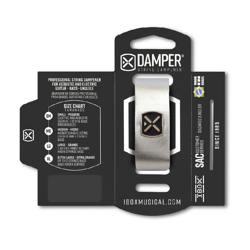 Abafador Damper Prata P/ Instrumentos de Corda MD Couro Tag Metal Metálico Guitarra Violão Baixo