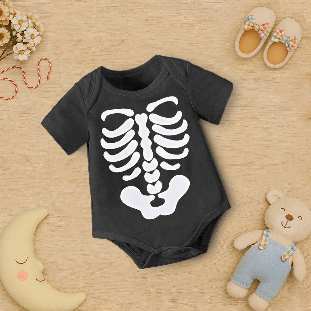 Body Bebê Halloween Esqueleto Divertido | Fantasia Fofa e Criativa Divertido para o Pequeno