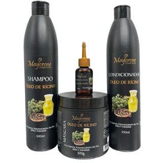 Kit Capilar Óleo de Rícino 500ml Maycrene - Shampoo + Condicionador + Máscara Capilar + Repador 30ml em Oferta na Shopee