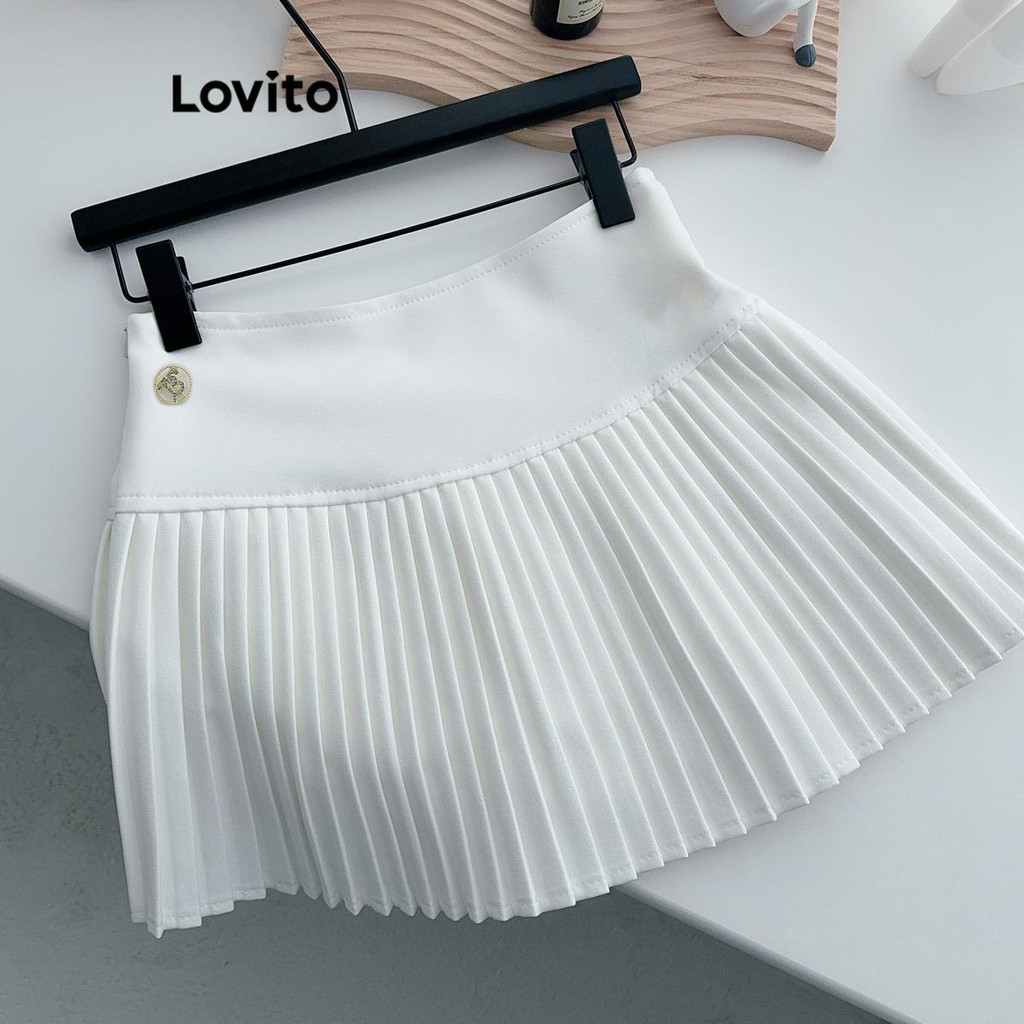 (Trendy) Lovito Saia Casual Simples com Renda Cascata para Mulheres LNA57045 - Women Clothes