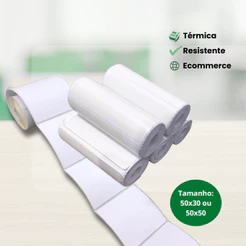Kit bobina térmica etiqueta adesiva contínua 50x30mm