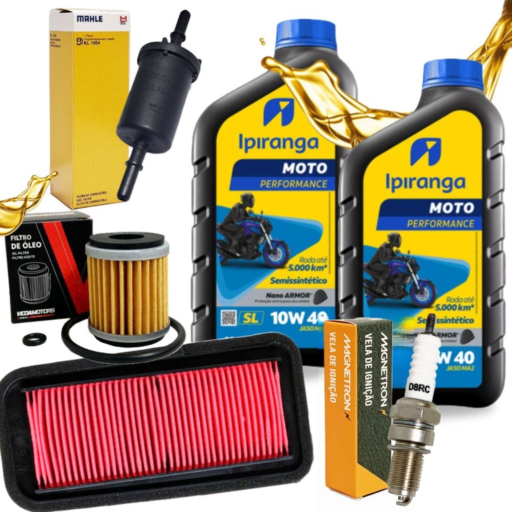 Kit Revisão Fz25 250 2018-2026 Ipiranga 10w40 Filtros + Vela