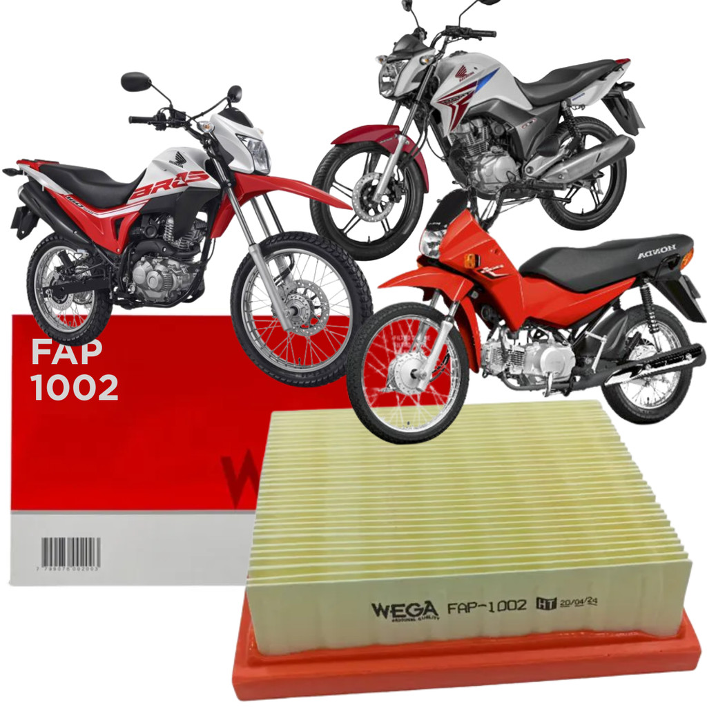 Filtro De Ar Moto Cg Titan Fan Start Cargo Nxr Bros Pop 100 125 150 160 2002 a 2021 Wega em Oferta na Shopee