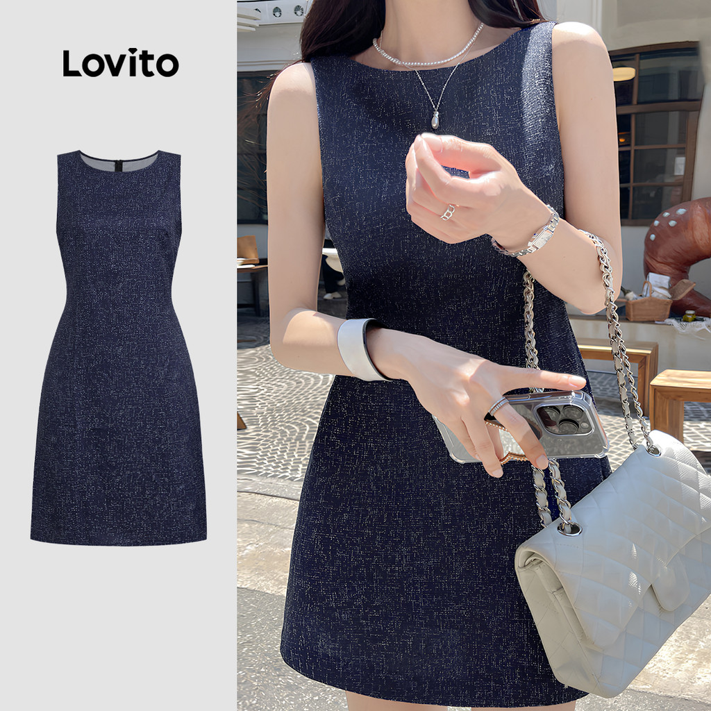 Lovito Vestido Elegante De Férias Com Zíper Azul Escuro Para Mulheres Ideal Para Primavera/verão L137LD428 em Oferta na Shopee