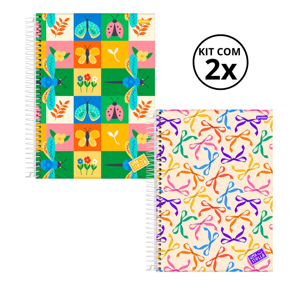 Kit 02 Cadernos Universitário 10 Matérias 160 Folhas Stella - Jandaia CAPA:Jardim/Laço em Oferta na Shopee