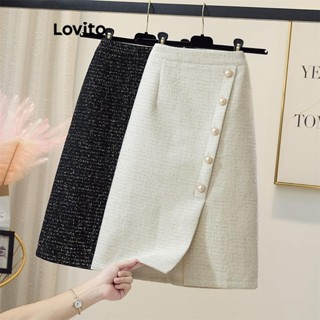 (Trendy) Lovito Saias Elegantes Com Botões Lisos E Saias Assimétricas Para Mulheres LNL51010 em Oferta na Shopee